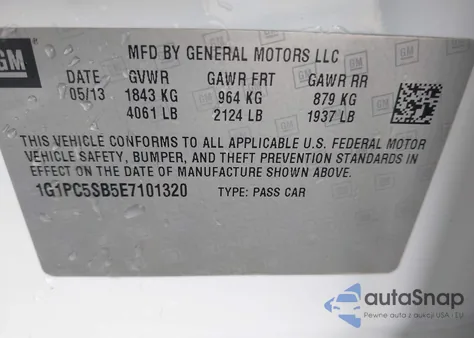 2014 Chevrolet Cruze 1Lt Auto from USA, damaged, VIN 1G1PC5SB5E7101320